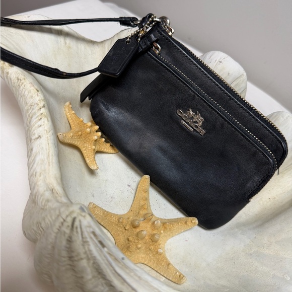 Coach Black Leather Wristlet with Gold-Tone Zip - Picture 2 of 3